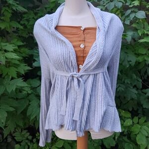 Odd Molly Anthro Organic Cotton CableKnit Cardigan‎ Tie Front Sweater, LightGray